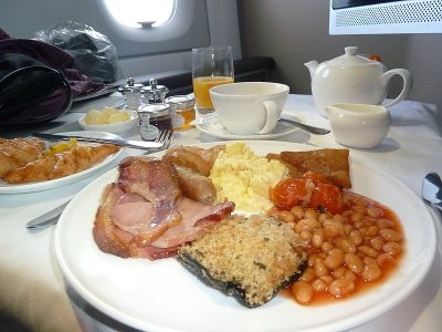 British Airways First Class breakfast meal A380